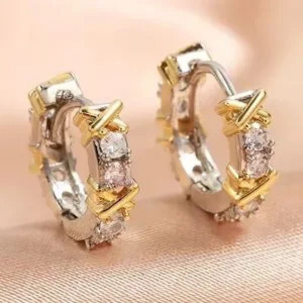 Gold Crystal Mini Hoop Earrings - Picture 2 of 5